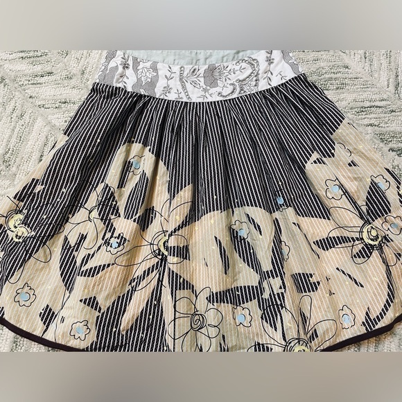 CAbi Treasure Skirt Mixed Media Yellow Brown Blue Floral Pleated Cotton Eyelet. - Picture 1 of 12